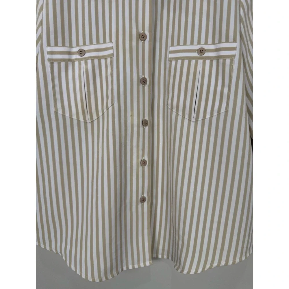 Yves St Clair Petites‎ Womens Striped Button Up Roll Tab Sleeve Shirt Top 14P